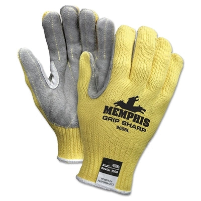MCR Safety Grip Sharp Gloves, Large, Gray/White/Yellow (127-9686L)