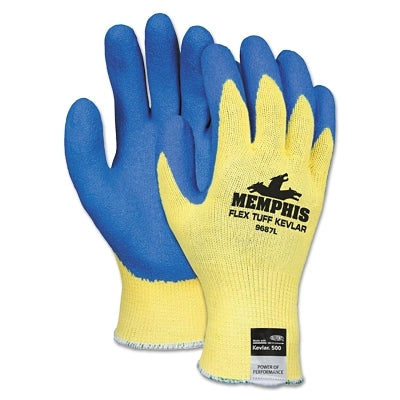 MCR Safety Flex Tuff® Kevlar® Latex Dipped Gloves, Large, Blue/White/Yellow (127-9687L)