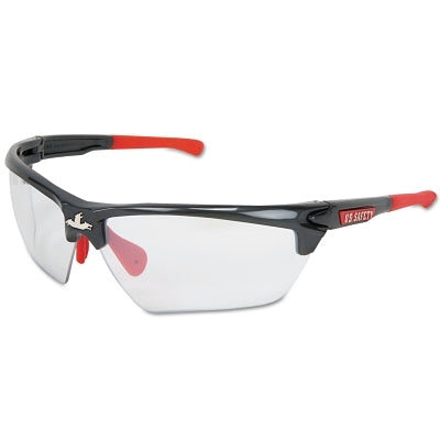 MCR Safety Dominator® DM3 Safety Glasses, Polycarbonate Clear Lens, MAX3®, Gun Metal Polycarbonate/Red TPR (135-DM1310P)