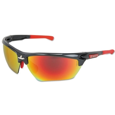 MCR Safety Dominator® DM3 Safety Glasses, Polycarbonate Fire Mirror Lens, Duramass®, Gun Metal Polycarbonate/Red TPR (135-DM131R)