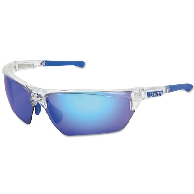 MCR Safety Dominator® DM3 Safety Glasses, Polycarbonate Polarized Blue Diamond Mirror Lens, Duramass®, Clear Polycarbonate/Blue TPR (135-DM1328BZ)
