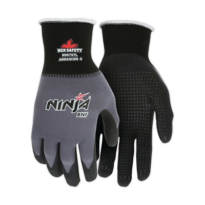 MCR Safety Ninja® N96797 15-ga Nylon/Spandex BNF with Dotted NFT® Coated Gloves, Small, Black/Gray (127-N96797S)