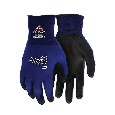 MCR Safety Ninja® Lite N9696 18-ga Nylon PU Coated Gloves, Medium, Black/Blue (127-N9696M)