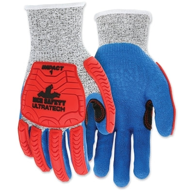 MCR Safety UT1951 UltraTech™ A/4/Impact Level 1 Mechanics Knit Glove, Large, Salt/Pepper, Red/Blue (127-UT1951L)