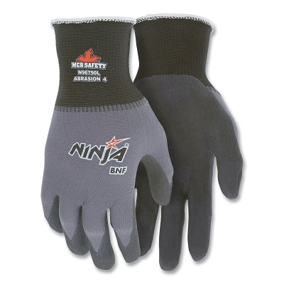 MCR Safety Ninja® N96790 15-ga Nylon/Spandex BNF with NFT® Coated Gloves, Medium, Black/Gray (127-N96790M)