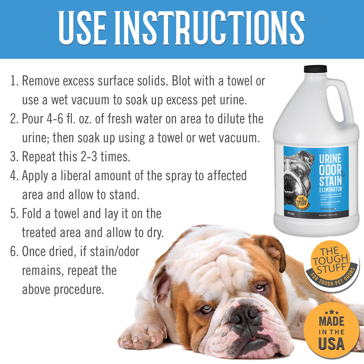 Tough Stuff® Urine Odor & Stain Eliminator, Original, 1 Gallon Bottle (HOS128NTP)