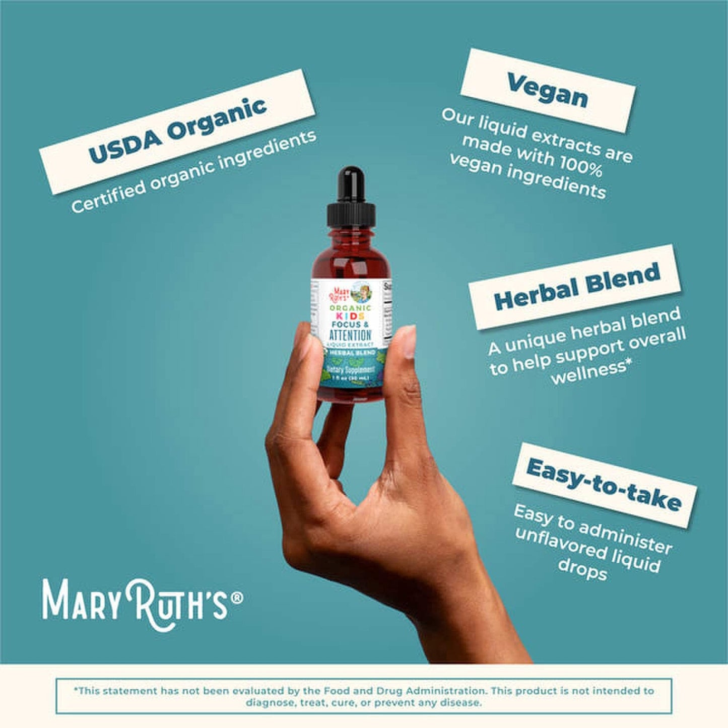 Mary Ruth's® Organic Kids Focus & Attention Dietary Supplement Organic Proprietary Blend 1,180 mg Strength Drop 1 oz. (1271770_EA)