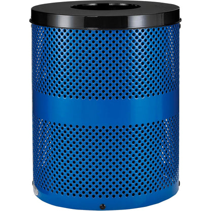 Global Industrial Outdoor Perforated Steel Trash Can With Flat Lid, 36 Gallon, Blue (WB261925BL)