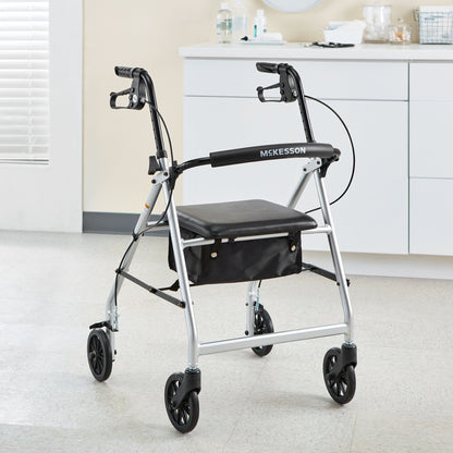 McKesson 4 Wheel Rollator Silver Adjustable Height / Folding Aluminum Frame (1065267_EA)