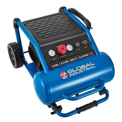Global Industrial Portable Direct Drive Air Compressor, 2.0 HP, 5 Gal, 5.0 CFM, Oil-Free (WB133753)