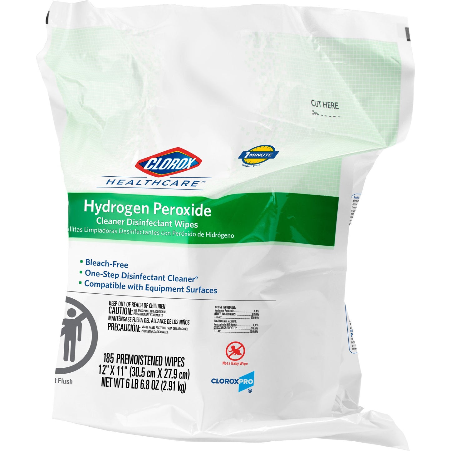 Clorox Healthcare® Surface Disinfectant Cleaner Premoistened Hydrogen Peroxide Based Manual Pull Wipe 185 Count Pouch Unscented NonSterile (800194_CT)