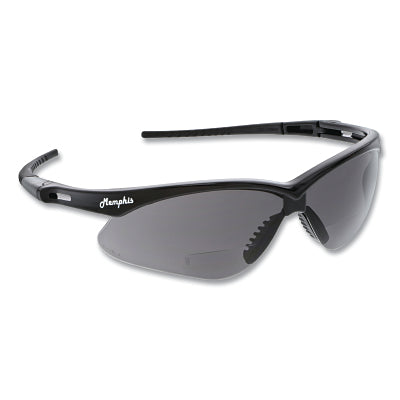 MCR Safety Memphis MP1 Safety Glasses, Gray, Polycarbonate Lens, Duramass® Scratch Resistant Coating, Black Frame/Temple, 2.5 Diopter (135-MPH25G)