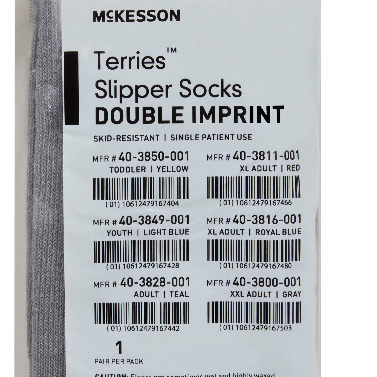 McKesson Terries™ Slipper Socks Unisex Adult 2X-Large Double Tread Single Patient Use Gray (558996_CS)