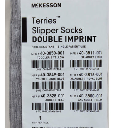 McKesson Terries™ Slipper Socks Unisex Adult 2X-Large Double Tread Single Patient Use Gray (558996_CS)