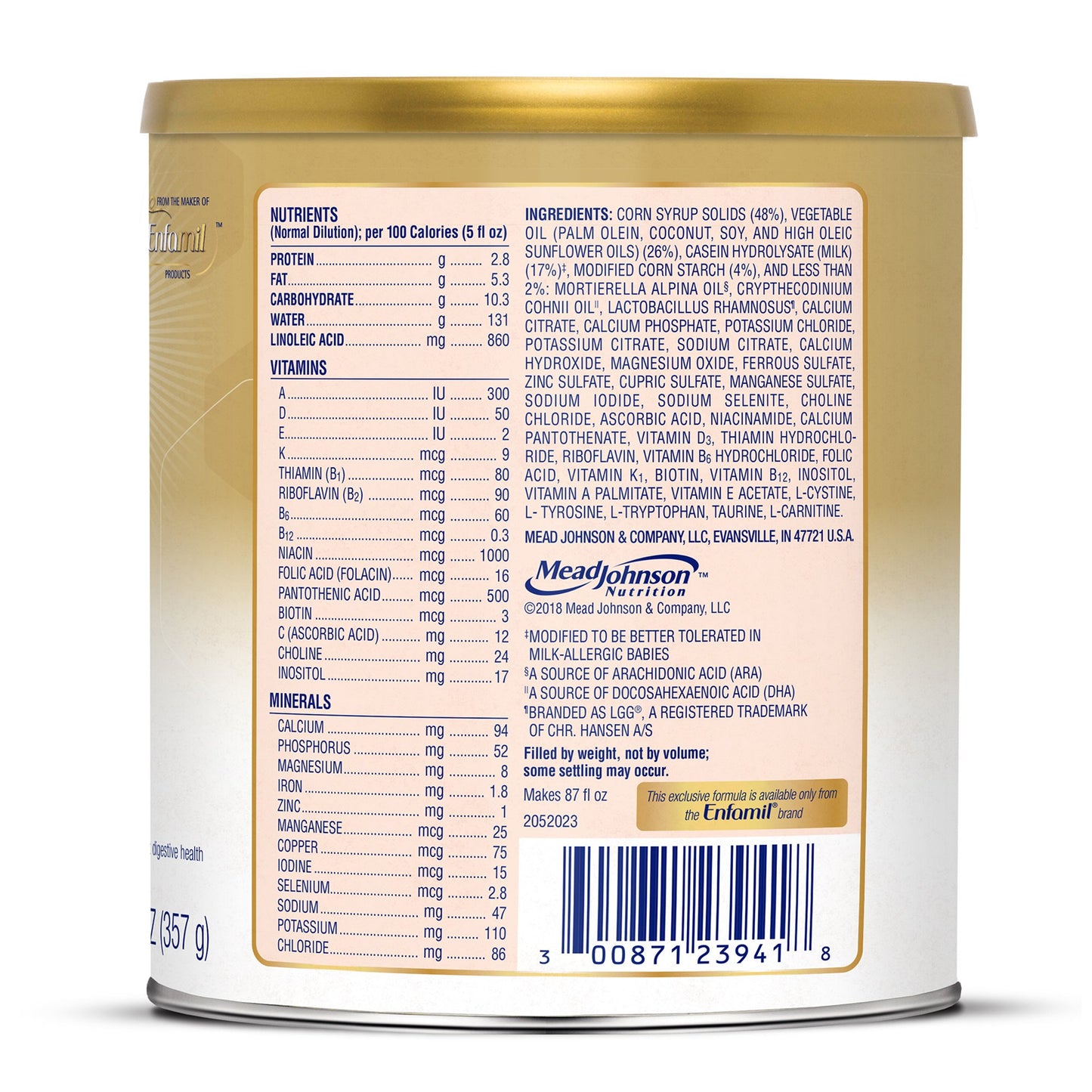 Nutramigen® with Probiotic LGG® Infant Formula Unflavored 12.6 oz. Can Powder Iron Cow's Milk Allergy (1166030_EA)