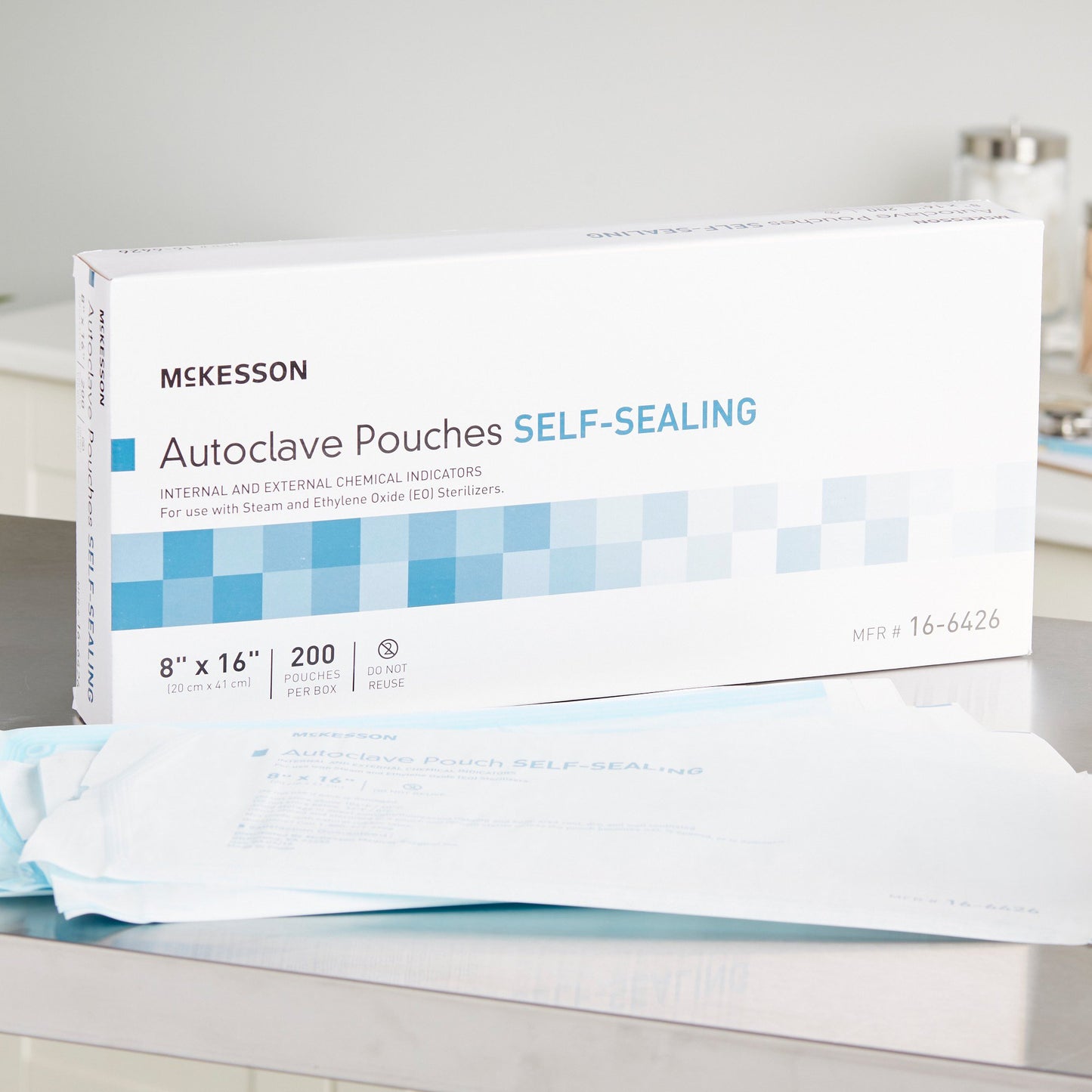 McKesson Sterilization Pouch Ethylene Oxide (EO) Gas / Steam 8 X 16 Inch Transparent Blue / White Self Seal Paper / Film (960946_CS)