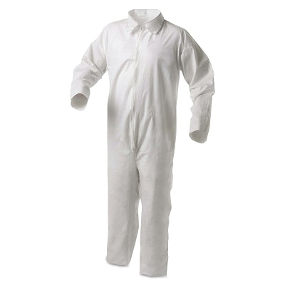 Ansell A35 Economy Liquid and Particle Protection Coveralls, Zipper Front/Open Wrists/Ankles, White, Lrg (412-38918)