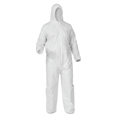 Ansell A35 Economy Liquid and Particle Protection Coveralls, Zipper Front/Elastic Wrists/Ankles/Hood, White, Lrg (412-38938)