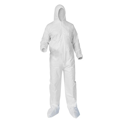 Ansell A35 Economy Liquid and Particle Protection Coveralls, Zipper Front/Hood/Boots/Elastic Wrists/Ankles, White, 5XL (412-38954)