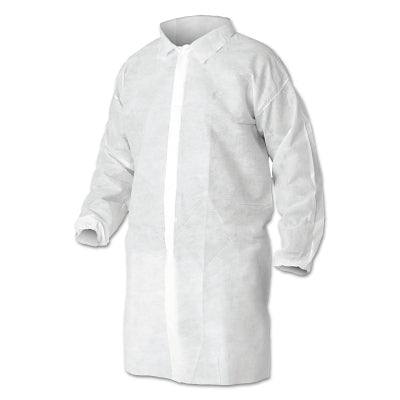Ansell A10 Light Duty Lab Coat, Large, Polypropylene, White, Elastic Wrist (412-40103)