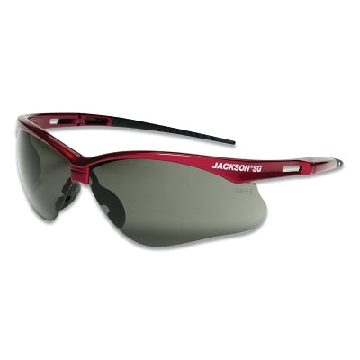 SureWerx® SG Series Safety Glasses, Smoke Poly Lens, Hardcoat Anti-Scratch, Red Poly Half-Frame (138-50016)