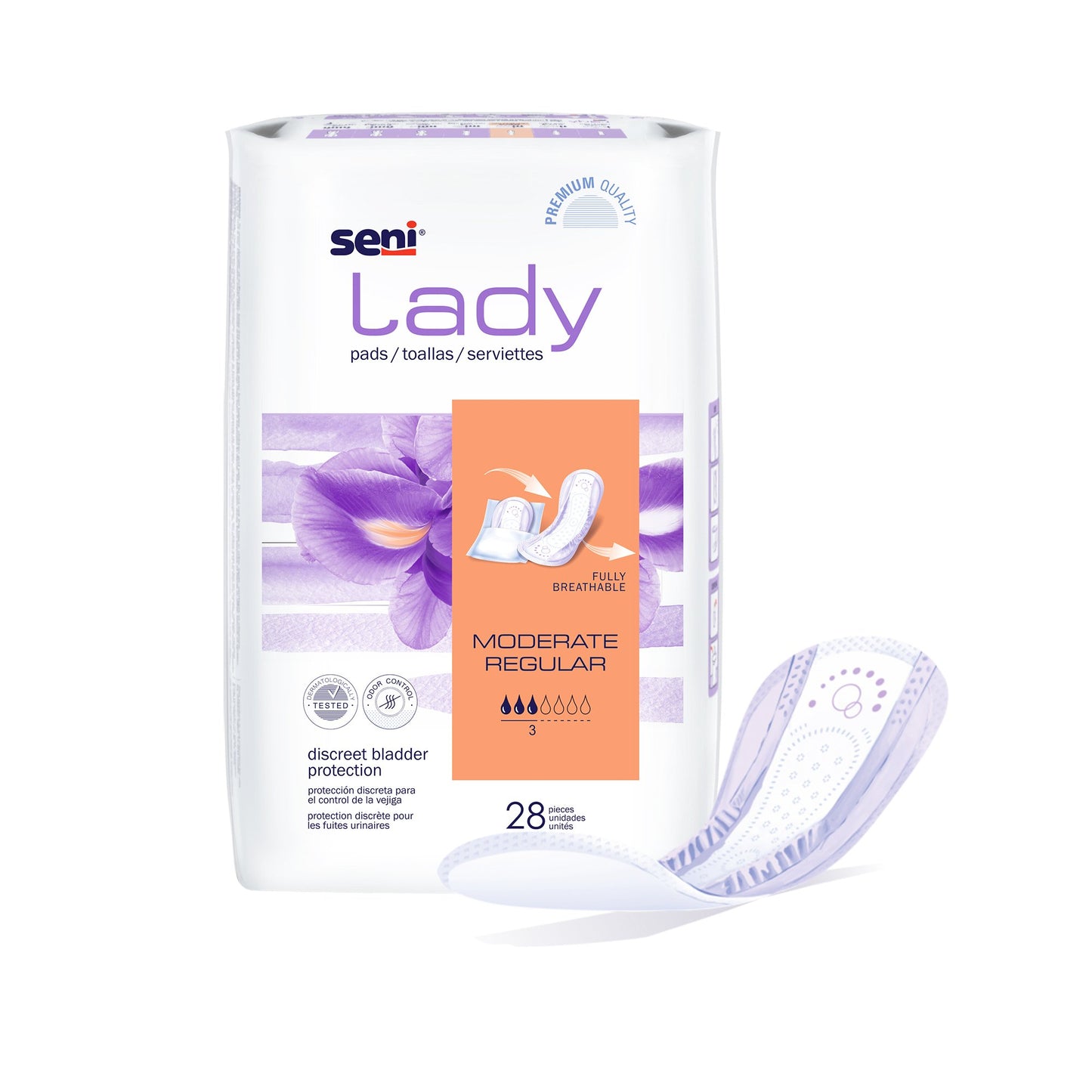 Seni® Lady Moderate Bladder Control Pad 10 Inch Length Moderate Absorbency Super Absorbent Core One Size Fits Most (1222535_CS)