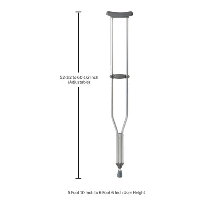 McKesson Underarm Crutches Tall Adult 5 Foot 10 Inch to 6 Foot 6 Inch User Height Aluminum Frame 350 lbs. Weight Capacity (1065232_CS)