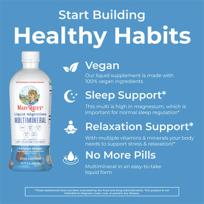 Mary Ruth's® Liquid Nighttime Multimineral Dietary Supplement Vitamin C / D / Calcium / Magnesium 1 mg - 1.7 mcg - 60 mg - 10 mg Strength Liquid 30 oz. Coconut Flavor (1271768_EA)
