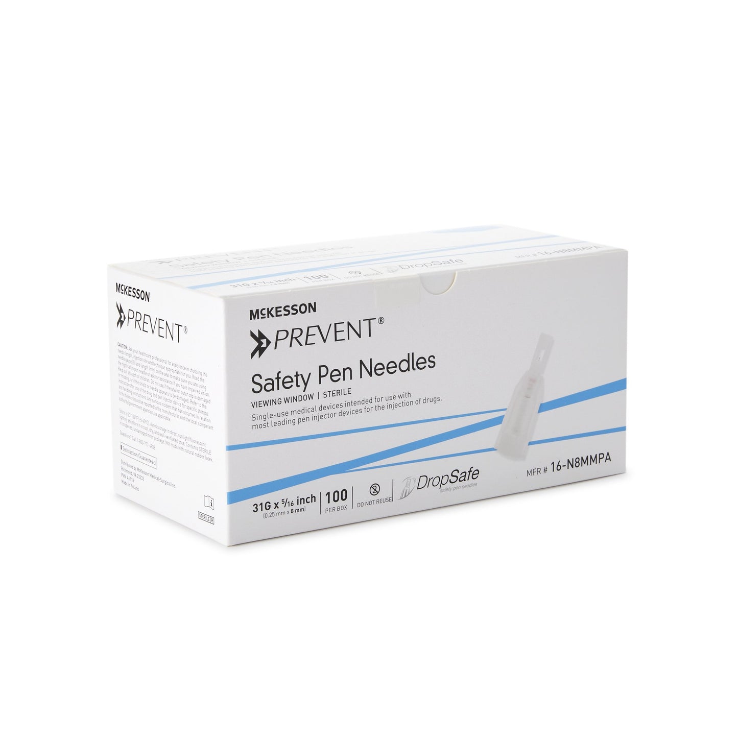 McKesson Prevent® Safety Insulin Pen Needle 31 Gauge 8 mm Length Automatic Safety Without Back-End Shield (1118153_CS)