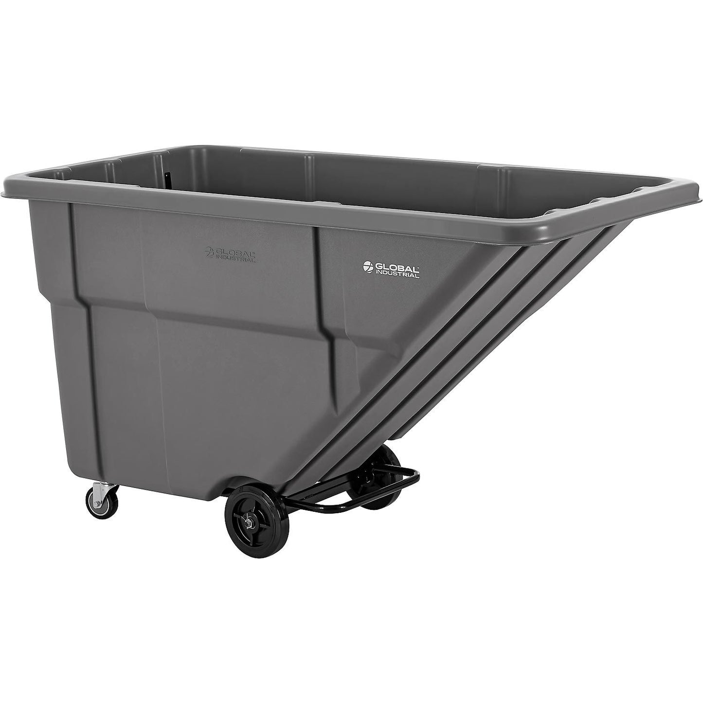 Global Industrial Standard Duty Plastic Tilt Truck, 1 Cu. Yd. Cap,1000 Lbs. Cap, Gray (WB501600)