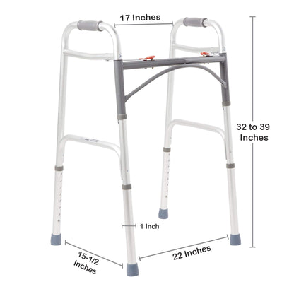 McKesson Dual Release Folding Walker Adjustable Height Aluminum Frame 350 lbs. Weight Capacity 32 to 39 Inch Height (1088076_CS)