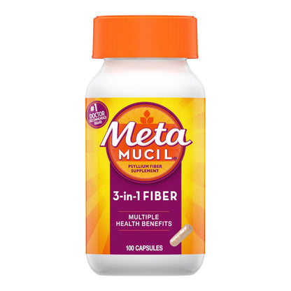 Metamucil® 3-in-1 Fiber Fiber Supplement Capsule 100 per Bottle 0.4 Gram Strength Potassium / Psyllium Husk (1229256_BT)
