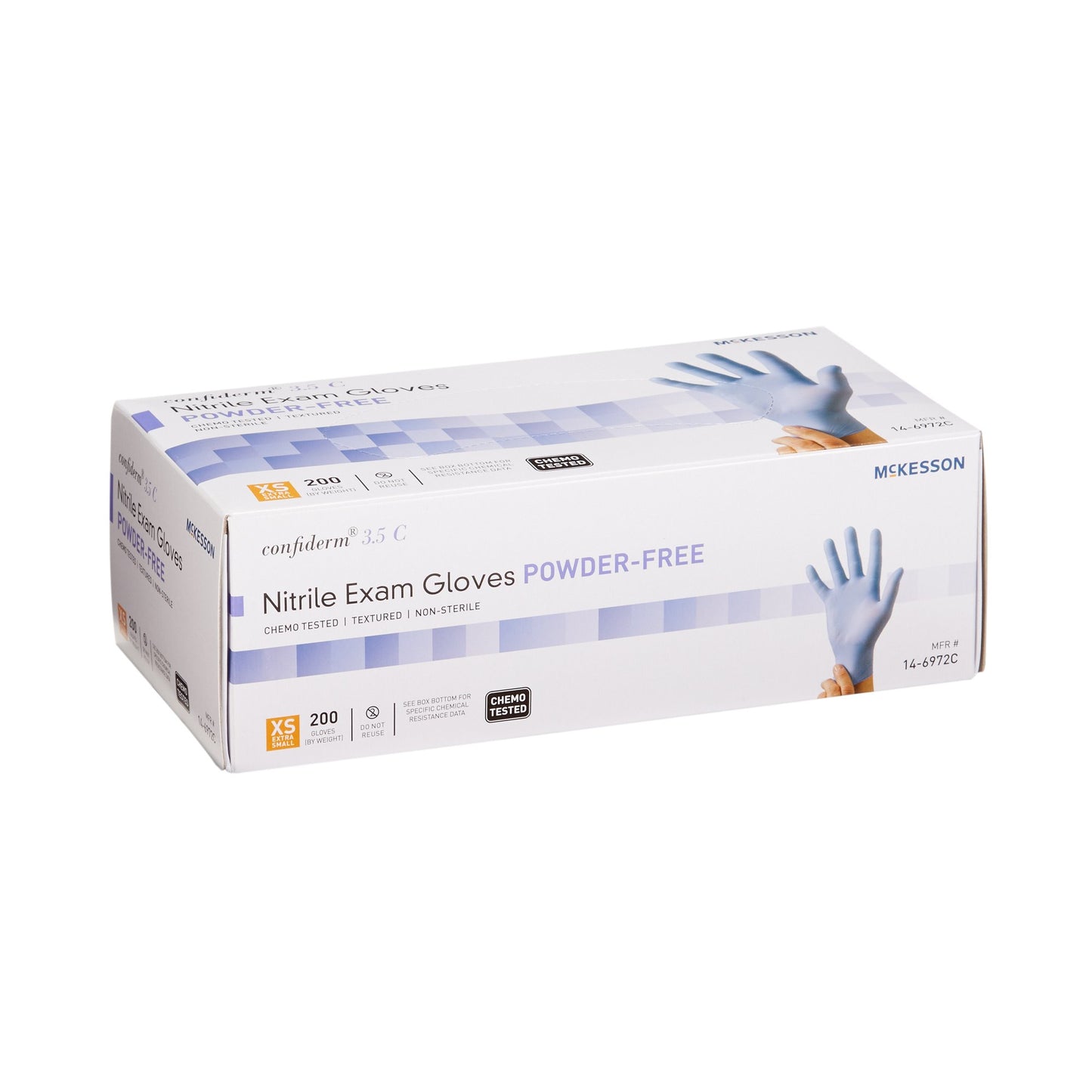 McKesson Confiderm® 3.5C Exam Glove X-Small NonSterile Nitrile Standard Cuff Length Textured Fingertips Blue Chemo Tested (765873_BX)