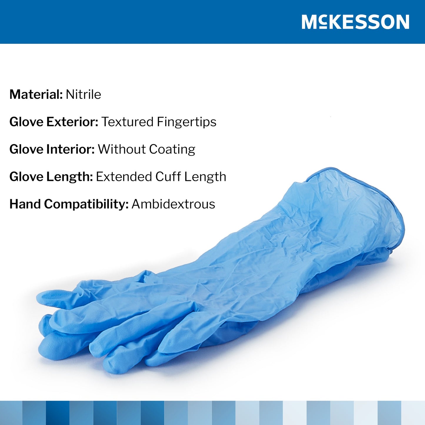 McKesson Confiderm® 6.5CX Exam Glove X-Large NonSterile Nitrile Extended Cuff Length Textured Fingertips Blue Chemo Tested (921609_CS)