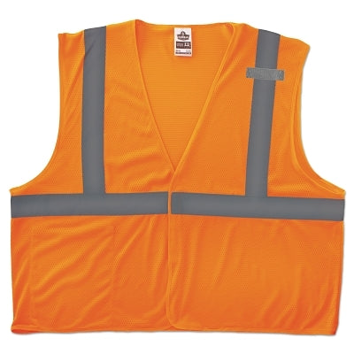 Ergodyne GloWear® Safety Vest, 8210HL, Mesh, Class 2, Type R, 2 in Reflective Tape, 2 Pockets, Hook and Loop, Small/Medium, Orange (150-21013)