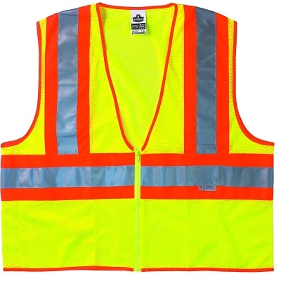 Ergodyne GloWear® Safety Vest, 8230Z, Two-Tone, Class 2, Type R, 1 Pocket, Reflective Strip, Zipper, Small/Medium, Lime (150-21323)