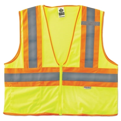 Ergodyne GloWear® Safety Vest, 8230Z, Two-Tone, Class 2, Type R, 1 Pocket, Reflective Strip, Zipper, 4X-Large/5X-Large, Lime (150-21329)