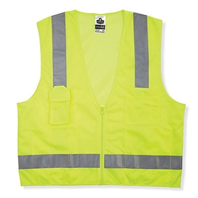 Ergodyne GloWear® Safety Vest, 8249Z, Surveyors, Class 2, Type R, 4 Pockets, Refl. Tape, 1 Mic Tabs, Zipper, Economy, L/X-L, Lime (150-24025)