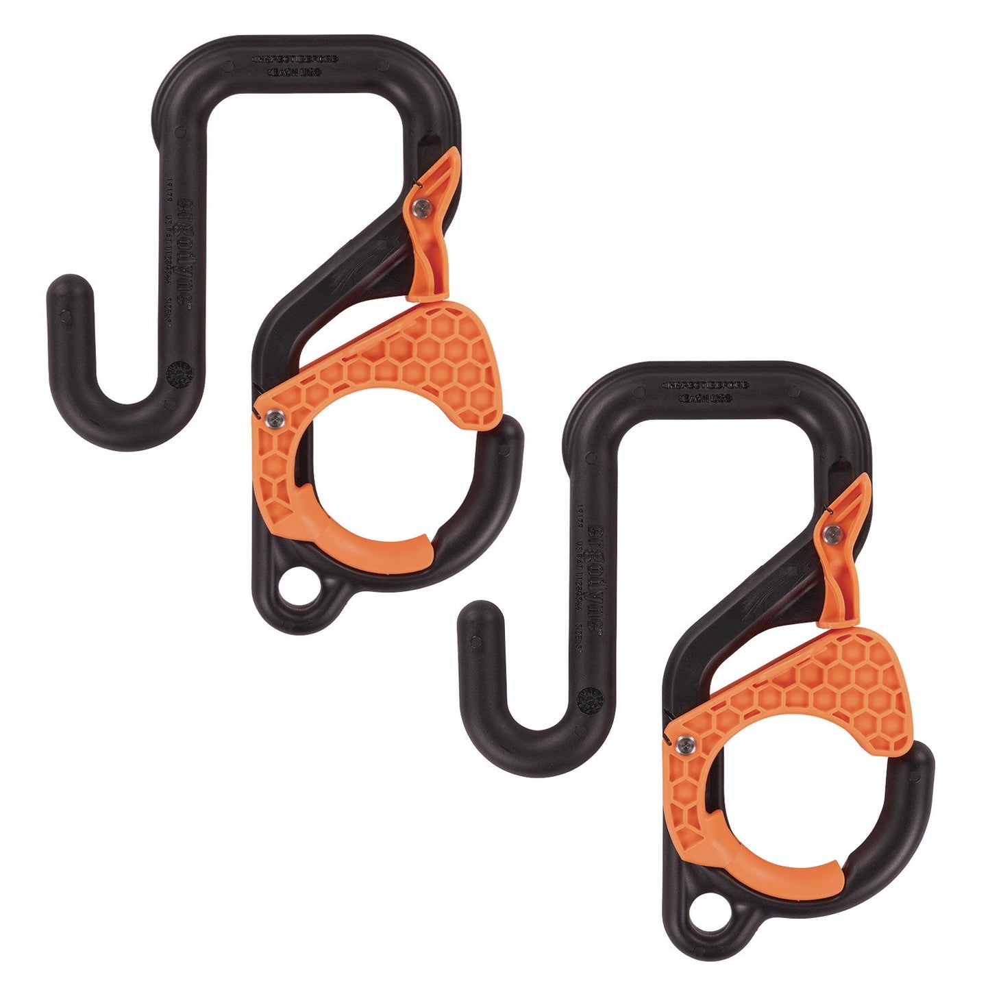 Ergodyne® Squids 3178 Locking Aerial Bucket Hook, Tethering Pt, 9.06 x 7.09 x 2.17, Black/Orange, Max 40 lb, 2/PK,Ships in 1-3 Bus Days (EGO19279)