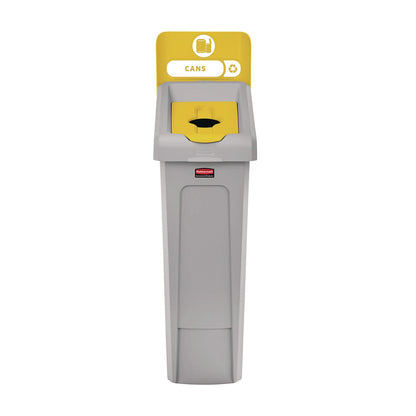 rubbermaid-commercial-slim-jim-recycling-station-kit-1-stream-bottles-and-cans-23-gal-plastic-yellow-gray-rcp2185052_1