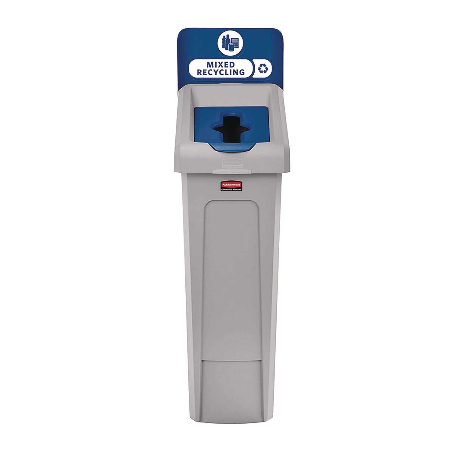rubbermaid-commercial-slim-jim-recycling-station-kit-1-stream-mixed-recycling-23-gal-plastic-gray-blue-rcp2185055_1