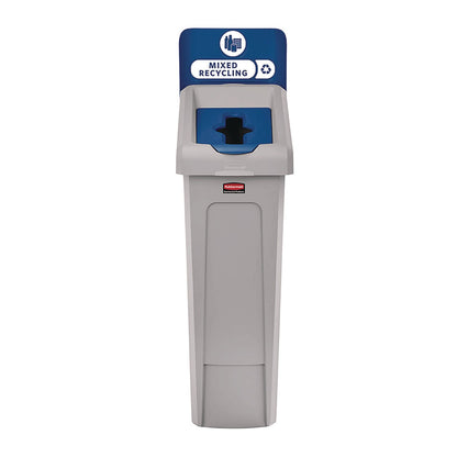 rubbermaid-commercial-slim-jim-recycling-station-kit-1-stream-mixed-recycling-23-gal-plastic-gray-blue-rcp2185055_1