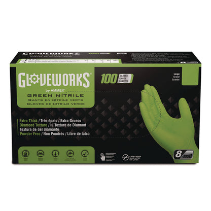 GloveWorks® by AMMEX® Heavy-Duty Industrial Nitrile Gloves, Powder-Free, Medium, 8 mil Thick, 9.5" Long, Green, 100/Box, 10 Boxes/Carton (AXCGWGN44100CT)