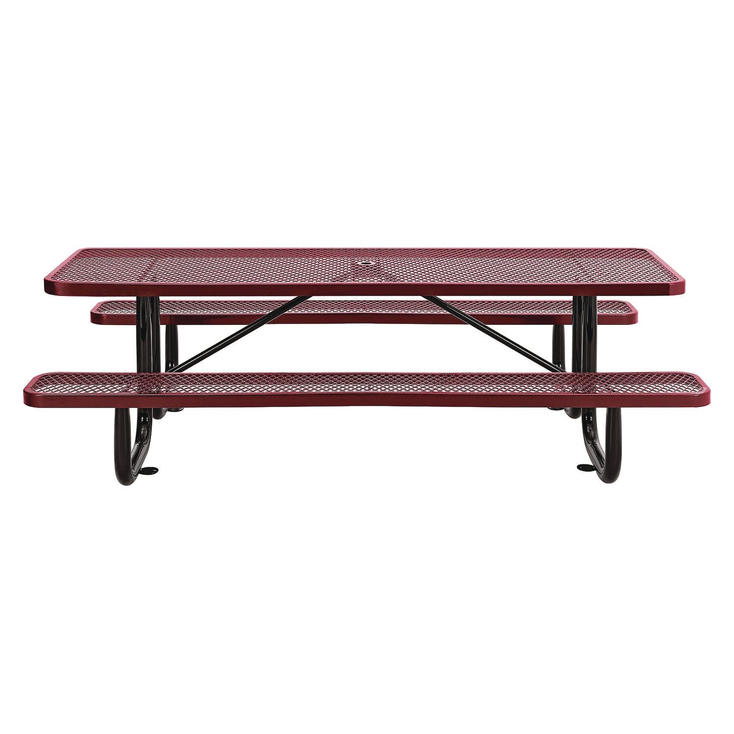 global-industrial-expanded-steel-picnic-table-rectangular-96-x-62-x-29-5-red-top-red-base-legs-gbe277153rd_2