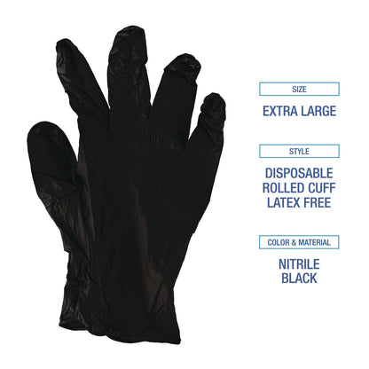 Boardwalk® 396 Series Disposable General-Purpose Nitrile Gloves, Powder-Free, XX-Large, 4.4 mil Thick, 9.5" Long, Black,100/Box,10 BX/CT (BWK396XXLCTA)