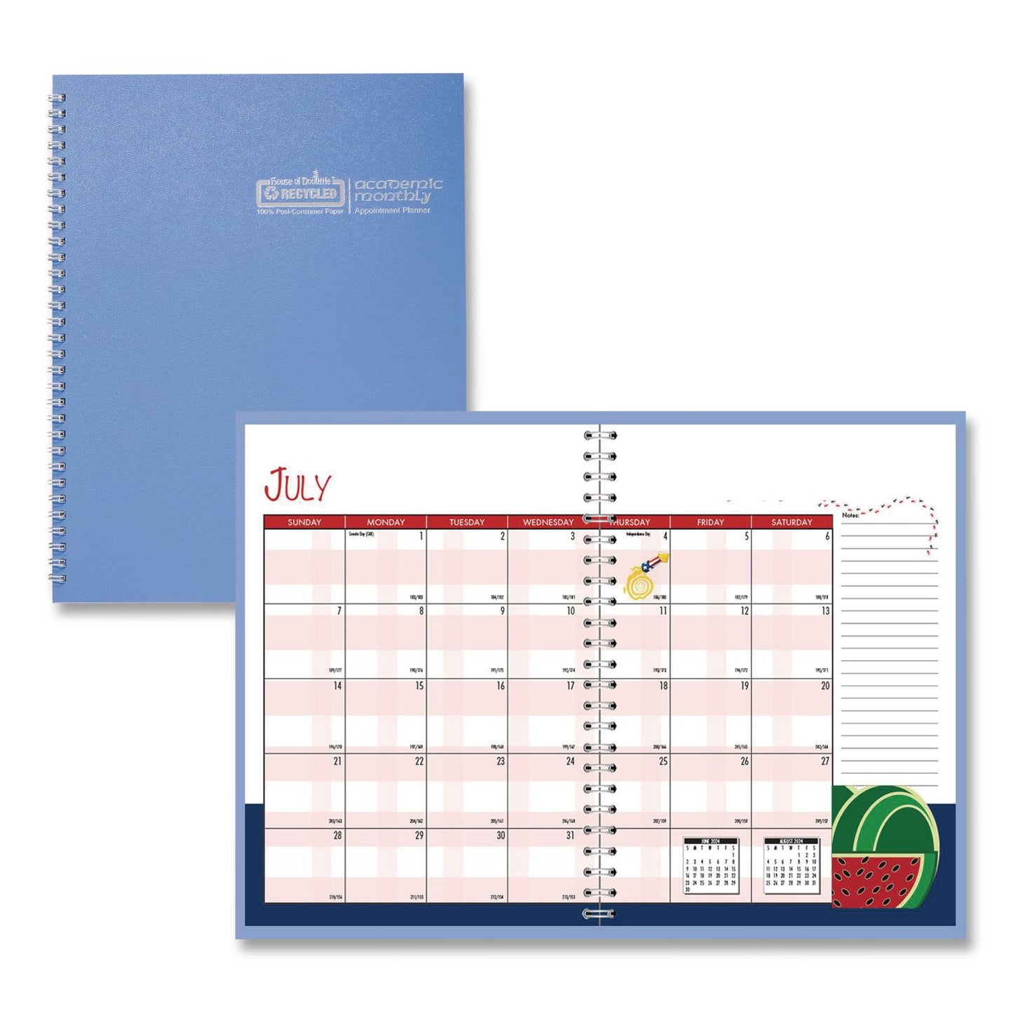 House of Doolittle™ Recycled Academic Year Illustrated Monthly Planner, 10 x 7, Light Blue Cover, 12-Month (July to June): 2025 to 2026 (HOD239508)