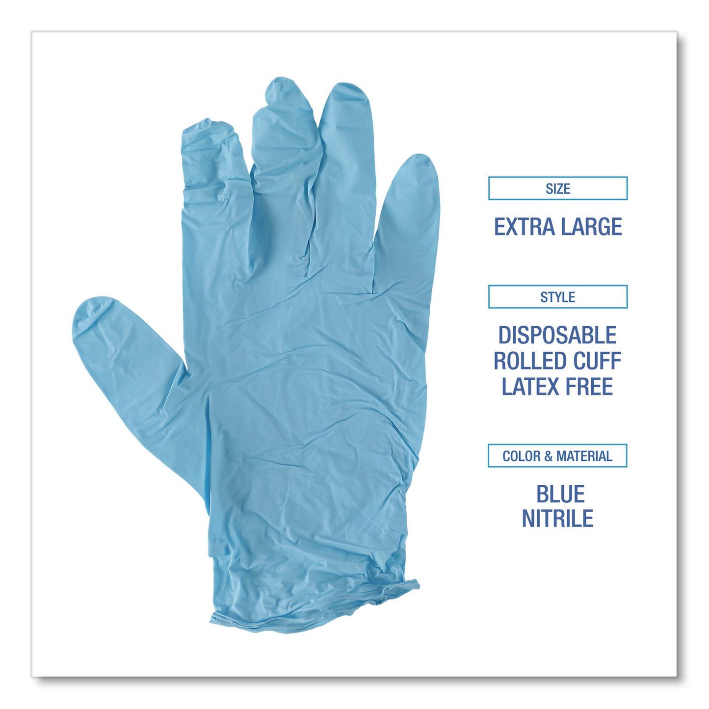 Boardwalk® Disposable Examination Nitrile Gloves, Powder-Free, XX-Large, 5 mil Thick, 9.5" Long, Blue, 100/Box (BWK382XXLBXA)