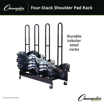 Champion Sports Mobile Four-Stack Shoulder Pad Rack, Metal, 176 lb Capacity, 24" x 59" x 68", Black (CSIFBSPR4)