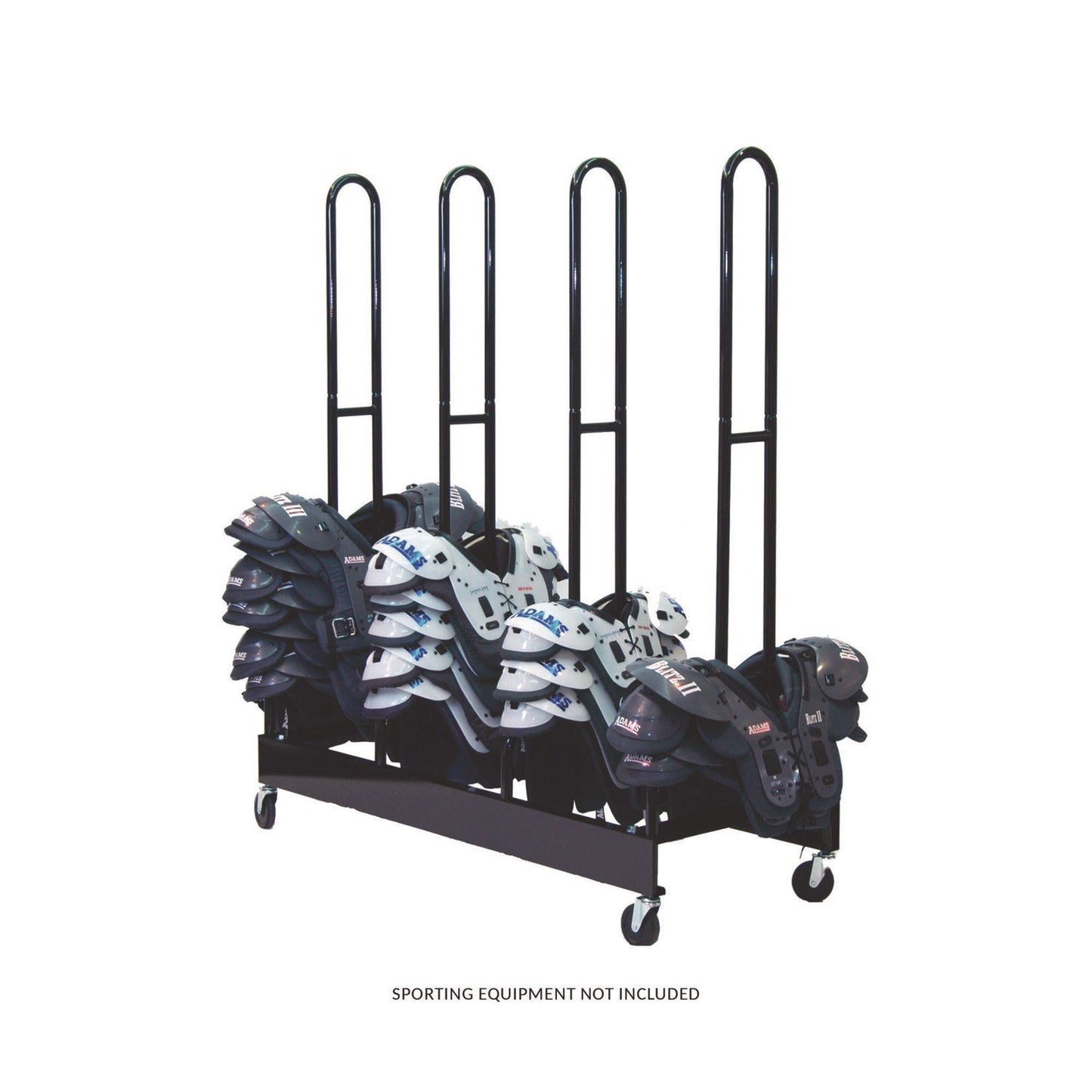Champion Sports Mobile Four-Stack Shoulder Pad Rack, Metal, 176 lb Capacity, 24" x 59" x 68", Black (CSIFBSPR4)