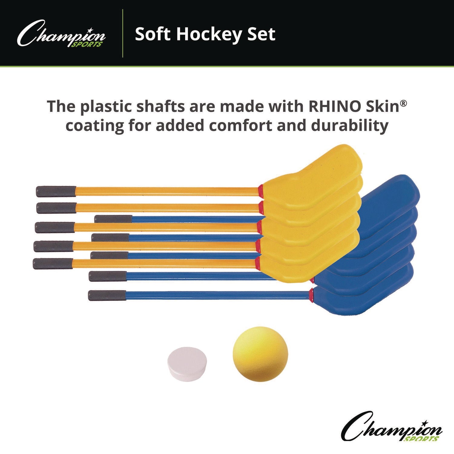 champion-sports-rhino-soft-hockey-set-30-long-10-sticks-7-ball-4-puck-csihs10set_4